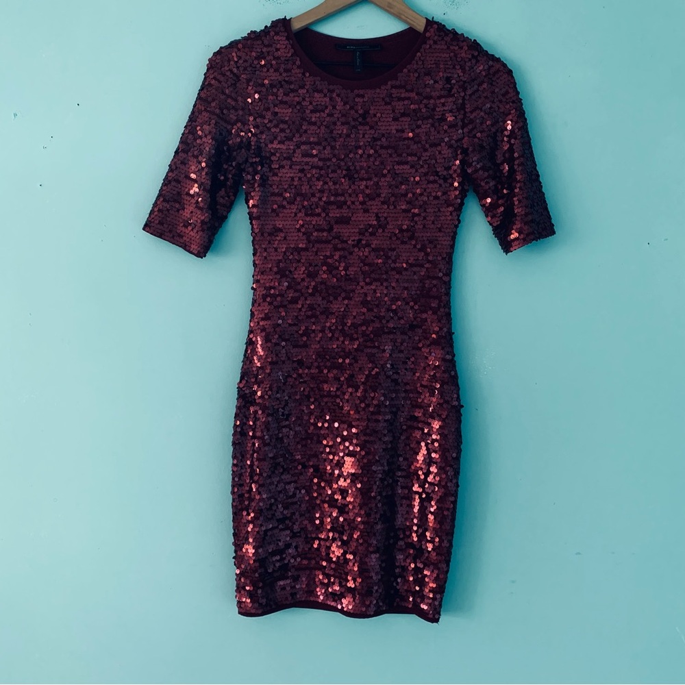 BCBGMaxAzria Marta Sequin Party Bodycon Dress XXS Revolve Port Combo Burgundy